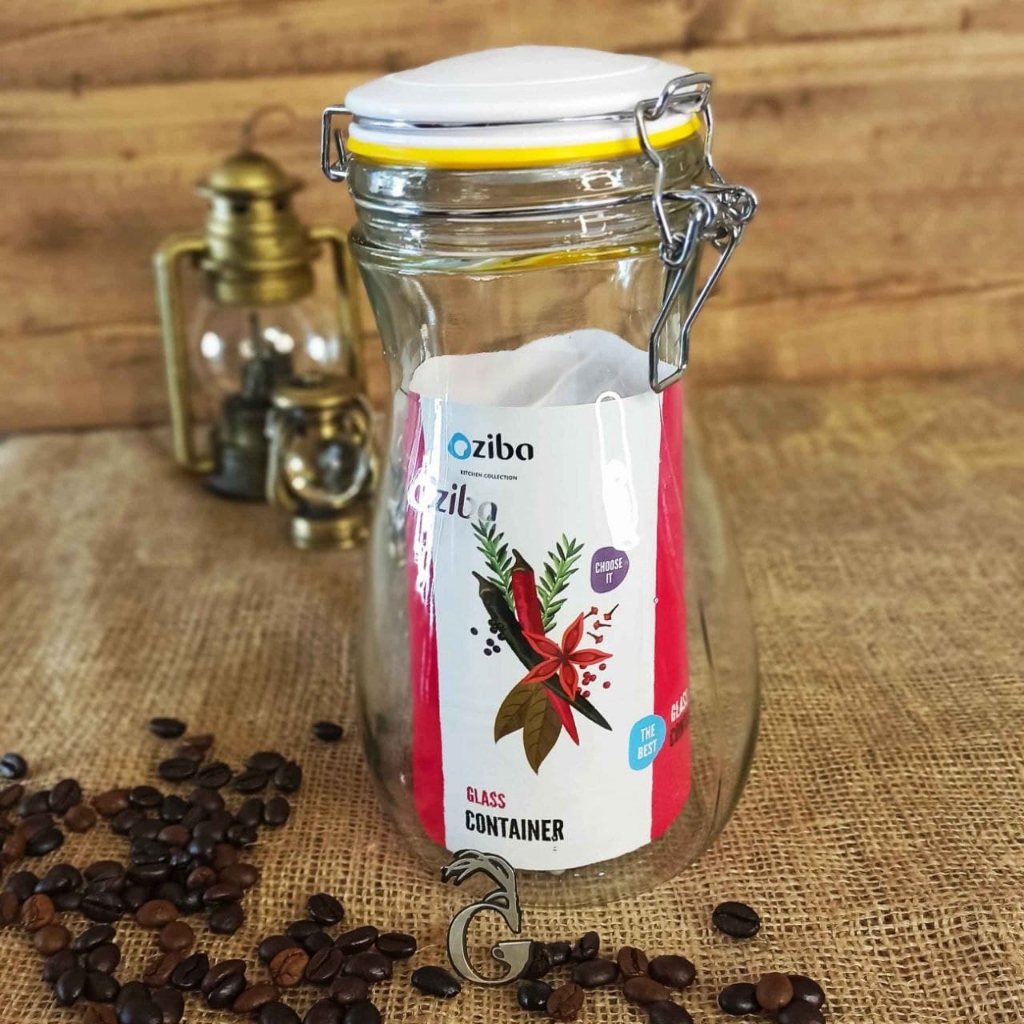 بانکه چفتی شاندرمن (ظرف شیشه ای نگهداری قهوه) بزرگ در فروشگاه قهوه گذر